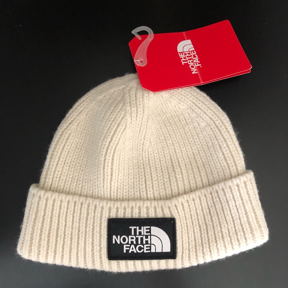 North face beanie white with vintage logo